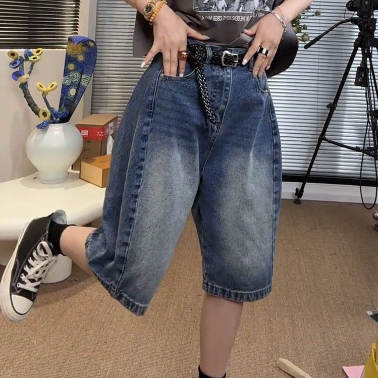 여성 오버사이즈 와이드핏 데님 숏팬츠 여름 5부 청바지 bying24 데님블루 S(40-50kg) - 상세 이미지 5