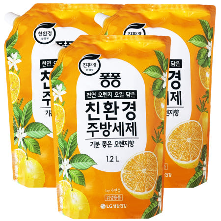 엘지생활건강 퐁퐁 오렌지향 친환경 주방세제 리필 1.2L 3개