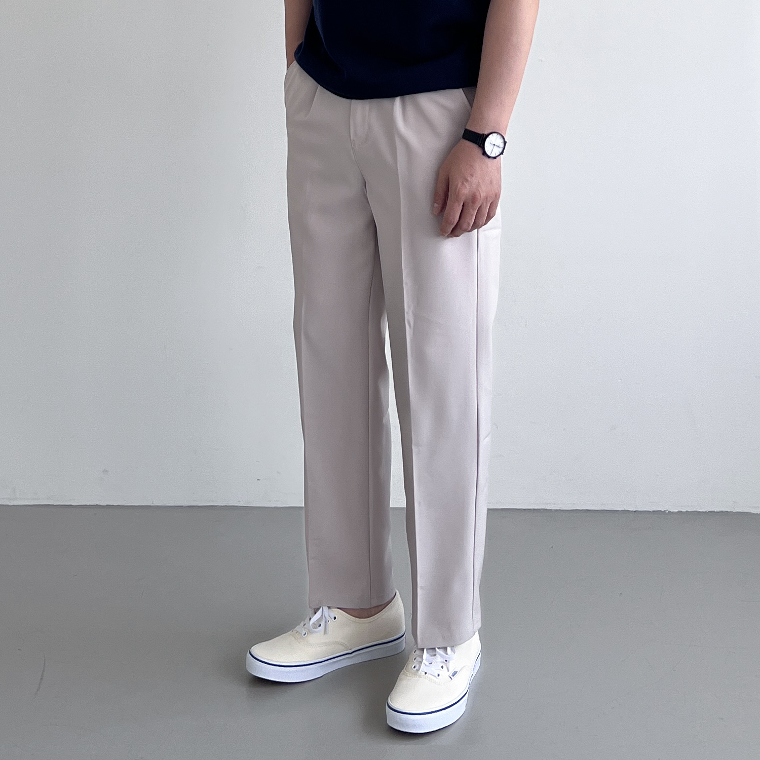 남자 세미와이드 링클프리 슬랙스 봄 여름 정장바지 뒷밴딩 9부 스판 팬츠 빅 사이즈 - 상세 이미지 5