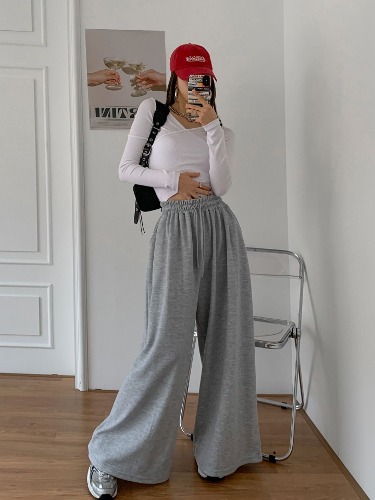 폼나나 Pomnana 오버핏 허리끈 무지 통와이드 여름 가을 팬츠 - 상품 이미지