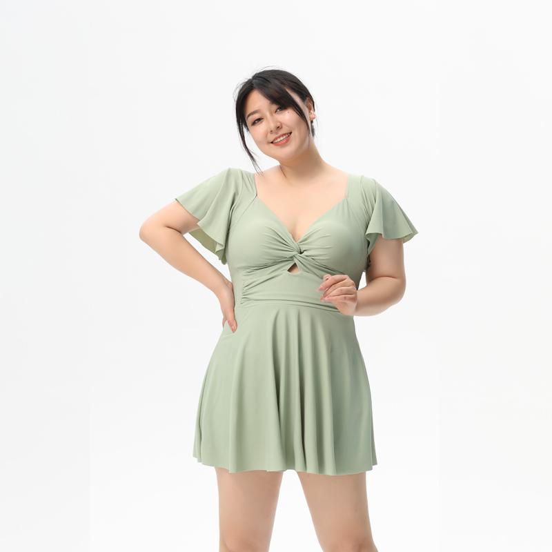 105KG 초 빅사이즈 슬림해 보이는 여성 원피스 수영복 엄마수영복 체형커버 치마바 - 상세 이미지 4