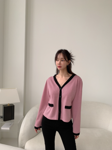 폼나나 Pomnana 오버핏 라인 자켓 배색와리 봄 가을 가디건 - 메인 이미지