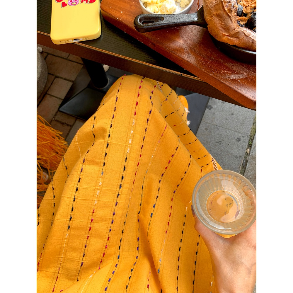 비즈포인트어깨끈 밑단테슬포인트 나시롱원피스 자수포인트 순면 보헤미안 디자인 여름 옐로우 - 상세 이미지 2
