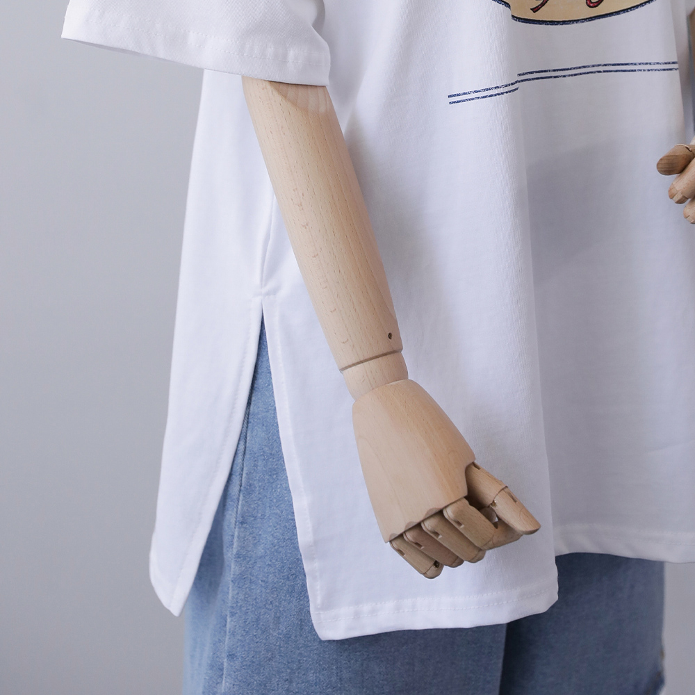 마로티 빈티지 프린팅 슬릿 데일리 여름 반팔 티셔츠 - 상세 이미지 5