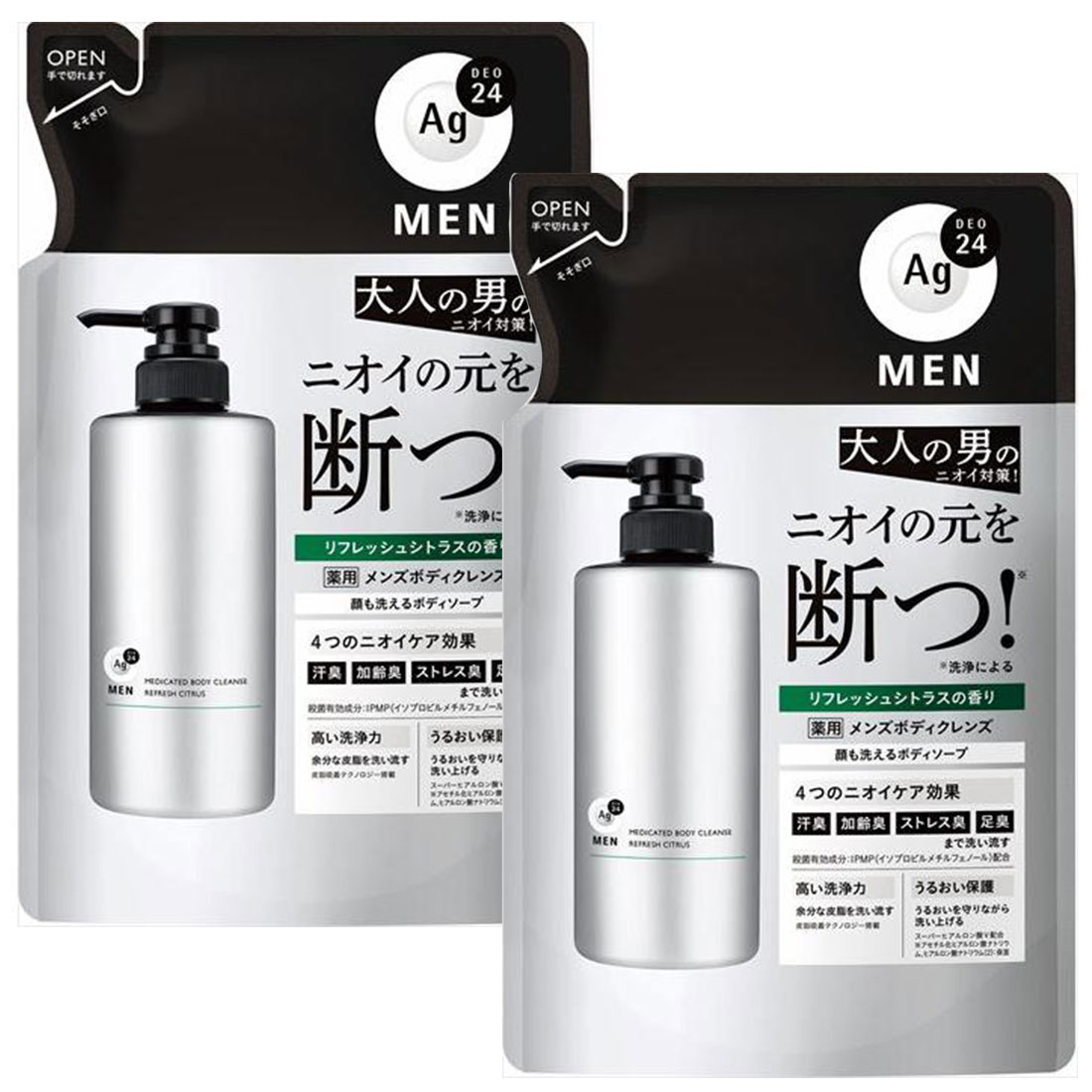 Ag DEO24 MEN 에이지데오24 맨 약용 남성 바디워시 리필 420mL 2개 세트