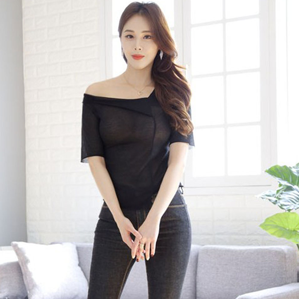 사선언발티 여성반팔티 언발티셔츠 슬림핏