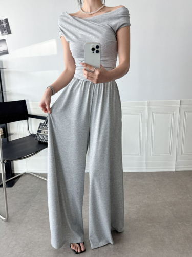 폼나나 슬림핏 주름티셔츠 와이드 긴바지 에이미티셔츠 홈웨어 캐주얼 상하의세트 - 상품 이미지