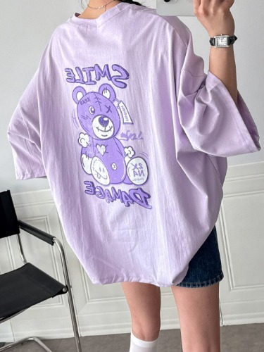 폼나나 Pomnana 루즈핏 프린팅 반팔 데미지 여름 기본 티셔츠 - 상품 이미지