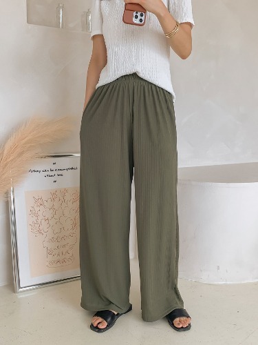 폼나나 Pomnana 오버핏 주름 스판 긴바지 설레임 데일리 편한 팬츠 - 상품 이미지