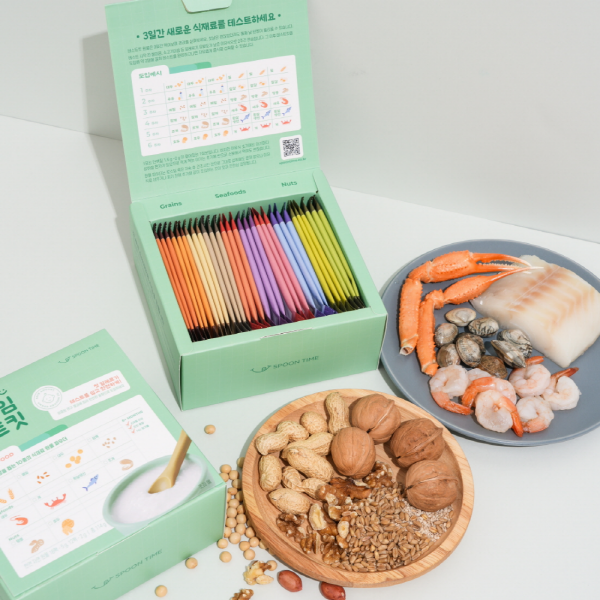 [10종 알러지 테스트] 스푼타임 아기 중기 초기 큐브 이유식 토핑 가루 알레르기 도입 시스템 밀키트 스타트킷