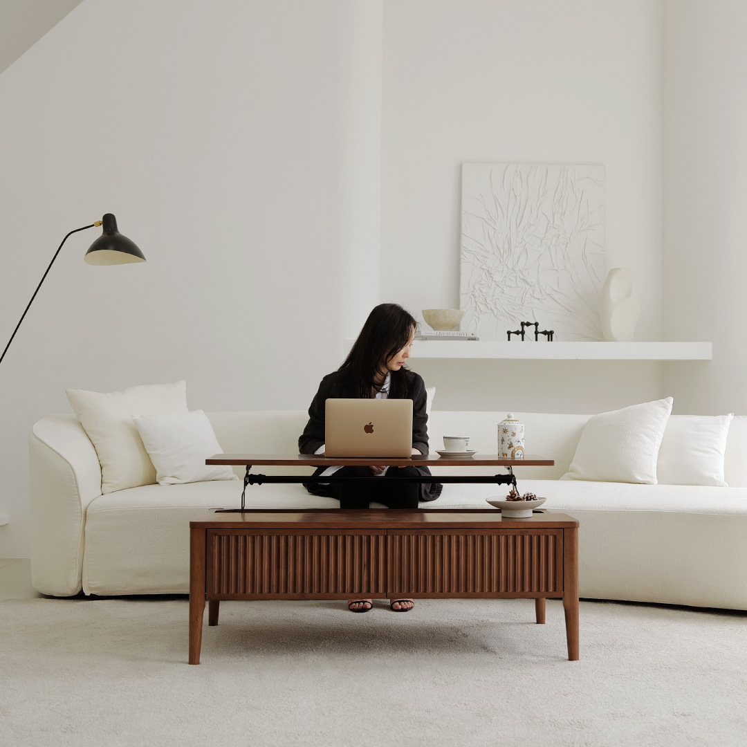 자야캠핑 포르보 직사각 원목 월넛 서랍형 리프트업 거실 소파 테이블