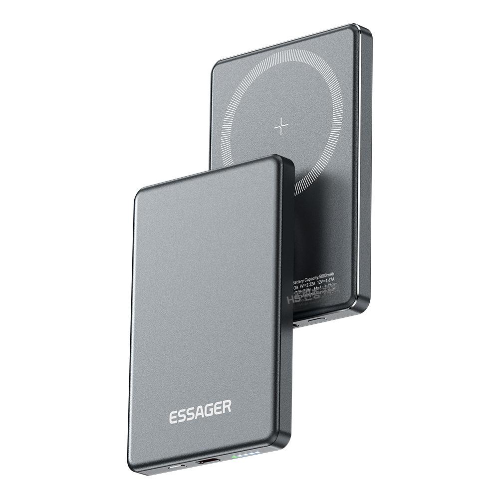 ESSAGER 5000mAh 얇은 무선 보조배터리 초경량 휴대용 그레이 - 상품 이미지