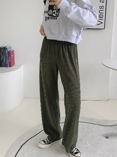 폼나나 Pomnana 슬림핏 골지 긴바지 벨로아 데일리 편한 팬츠 - 상품 이미지