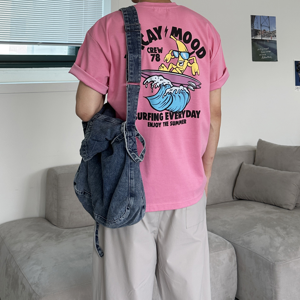 쿨 티셔츠 남자 오버핏반팔 분또 프린팅 나염 커플 반팔티 - 상세 이미지 4