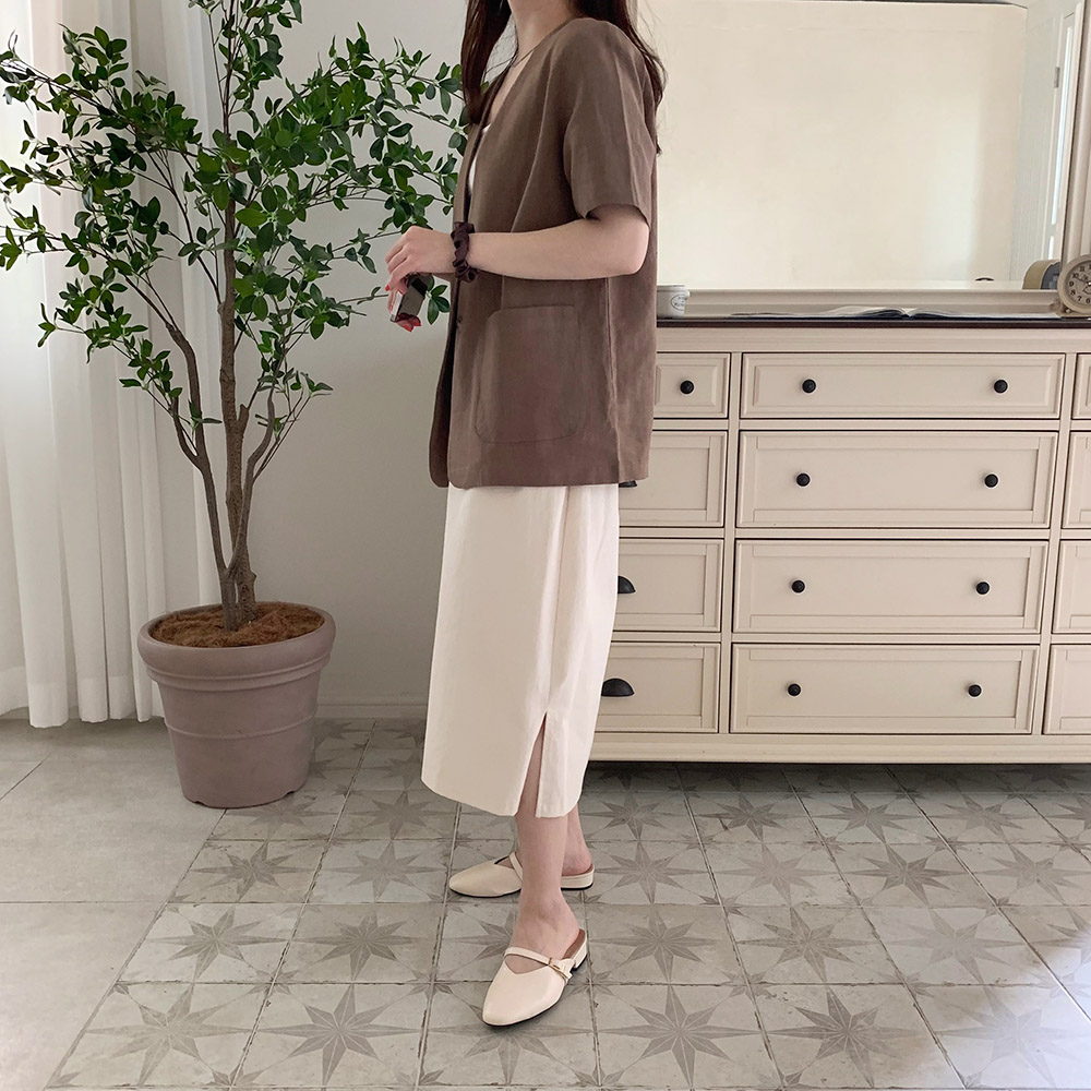 여성 린넨 자켓 노카라 마 봄 여름 자켓 오버핏 반팔 재킷 블랙 베이지 아이보리 브라운 이미지 3