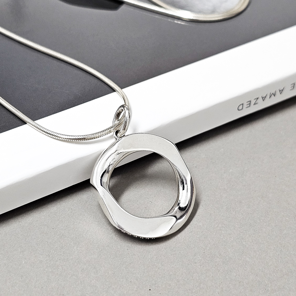 웨이브써클 실버 양면 펜던트 목걸이 60cm 이미지 7