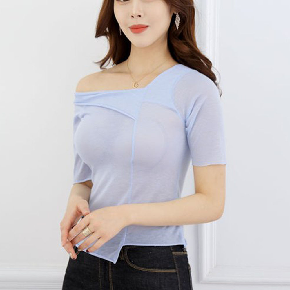 사선언발티 여성반팔티 언발티셔츠 슬림핏 - 상세 이미지 3