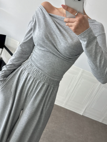 폼나나 슬림핏 오픈숄더 와이드 팬츠 상하의세트 드레이프 여름 기본 티셔츠 - 상세 이미지 2