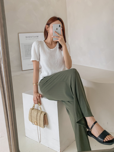 폼나나 Pomnana 오버핏 주름 스판 긴바지 설레임 데일리 편한 팬츠 - 상세 이미지 4