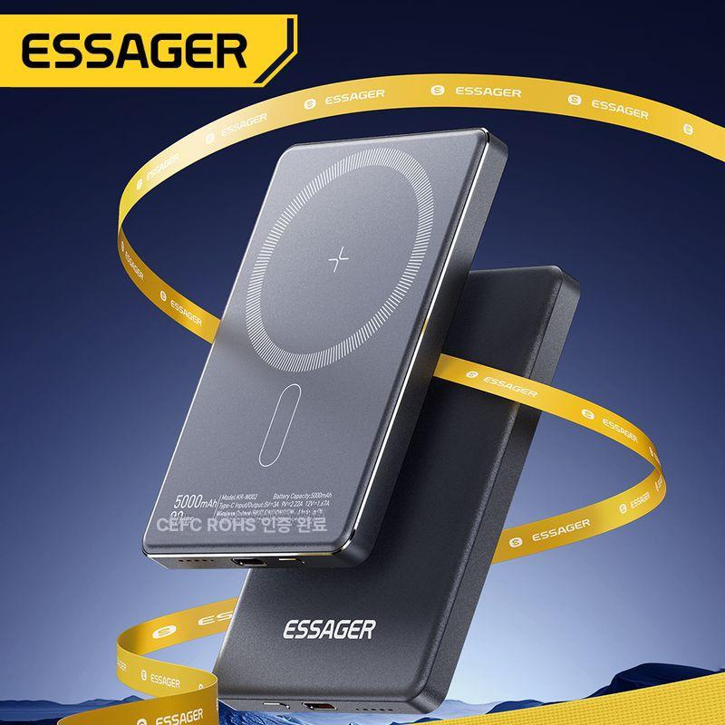 ESSAGER 5000mAh 얇은 무선 보조배터리 초경량 휴대용 그레이 - 상세 이미지 3