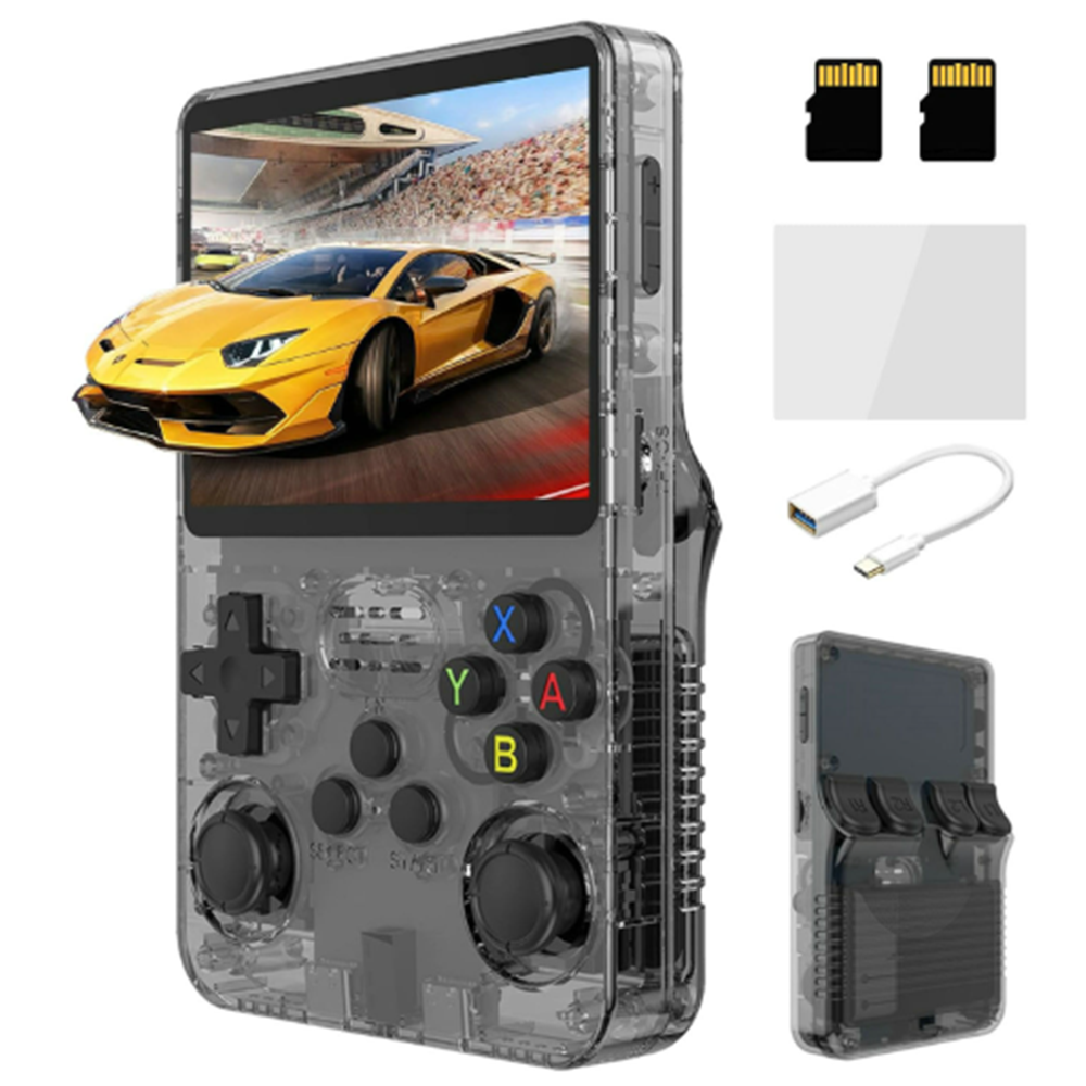 R36S 휴대용 레트로 게임기 미니 고전 복고풍 아케이드 소형 클래식 콘솔 투명 블랙