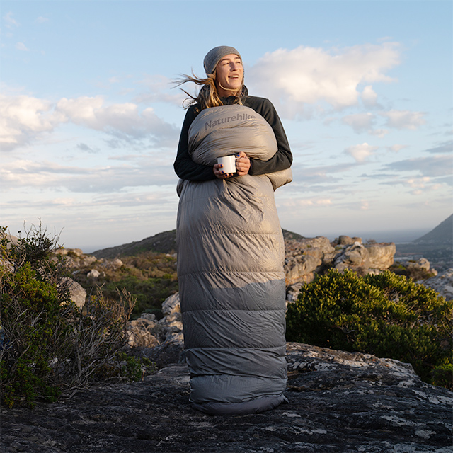 네이처하이크 RM40 후드 다운 & 코튼 침낭L 결합가능 라이트 그레이