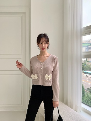 폼나나 Pomnana 슬림핏 포인트 자켓 울리본 봄 가을 가디건 - 메인 이미지