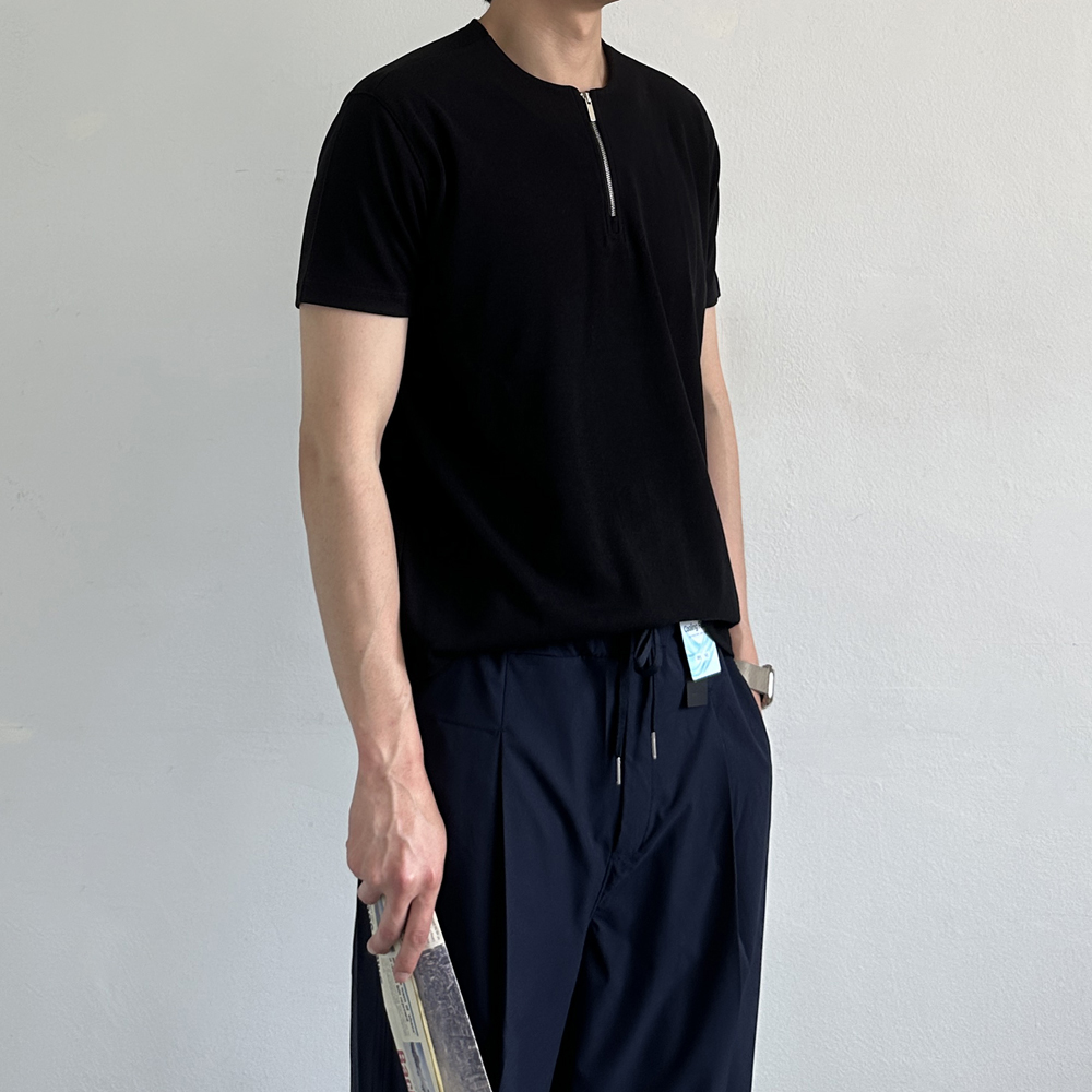 쿨 티셔츠 머슬핏 반팔 구김없는 헨리넥 지퍼 남자 반팔티 - 상세 이미지 3