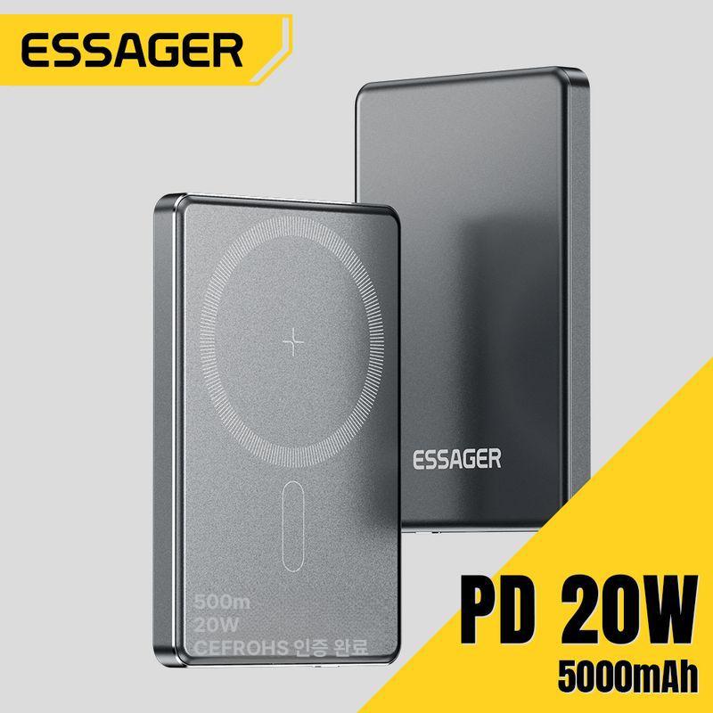 ESSAGER 5000mAh 얇은 무선 보조배터리 초경량 휴대용 그레이 - 상세 이미지 2