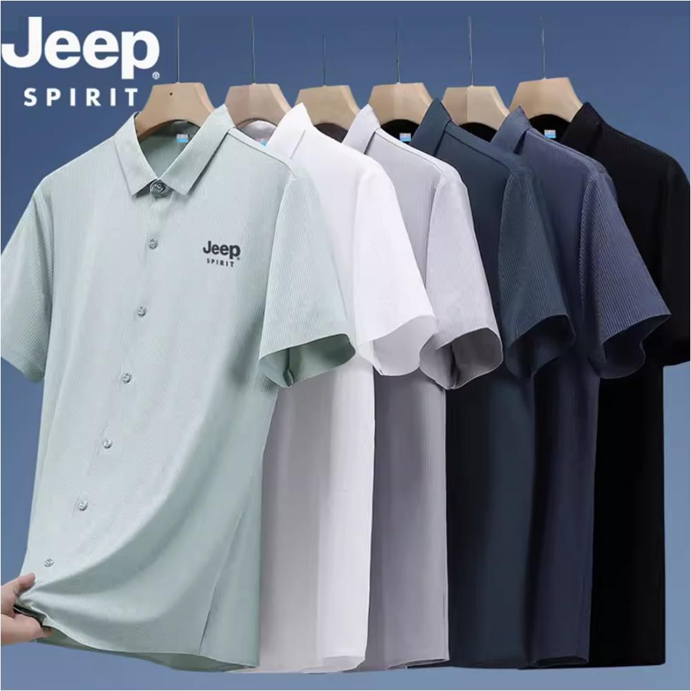 Jeep 지프 빅사이즈 남성 고탄력 반팔 아이스 실크 셔츠 여름 스판 비즈니스 카고 셔츠 - 상품 이미지