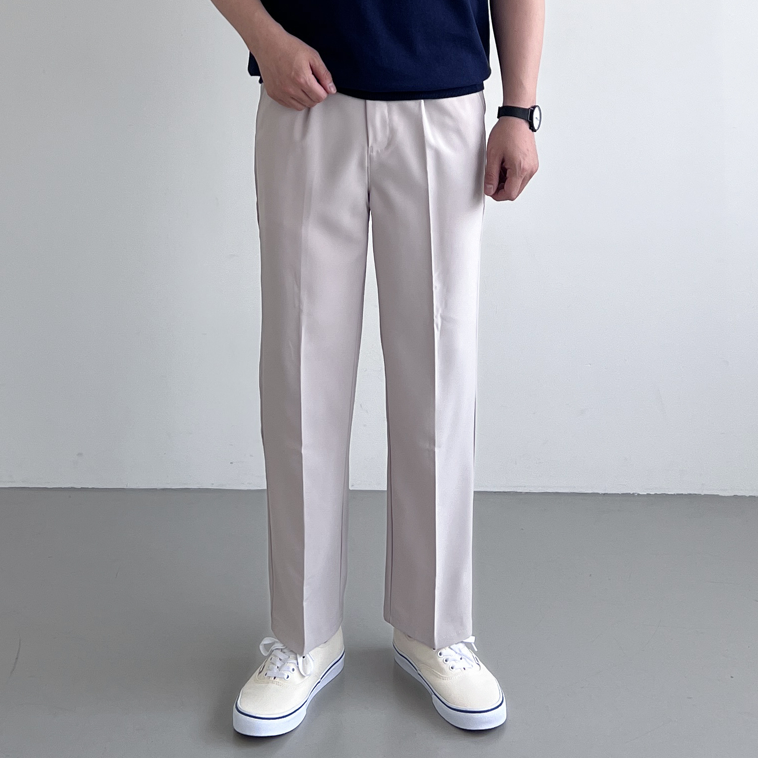 남자 세미와이드 링클프리 슬랙스 봄 여름 정장바지 뒷밴딩 9부 스판 팬츠 빅 사이즈 - 상세 이미지 3