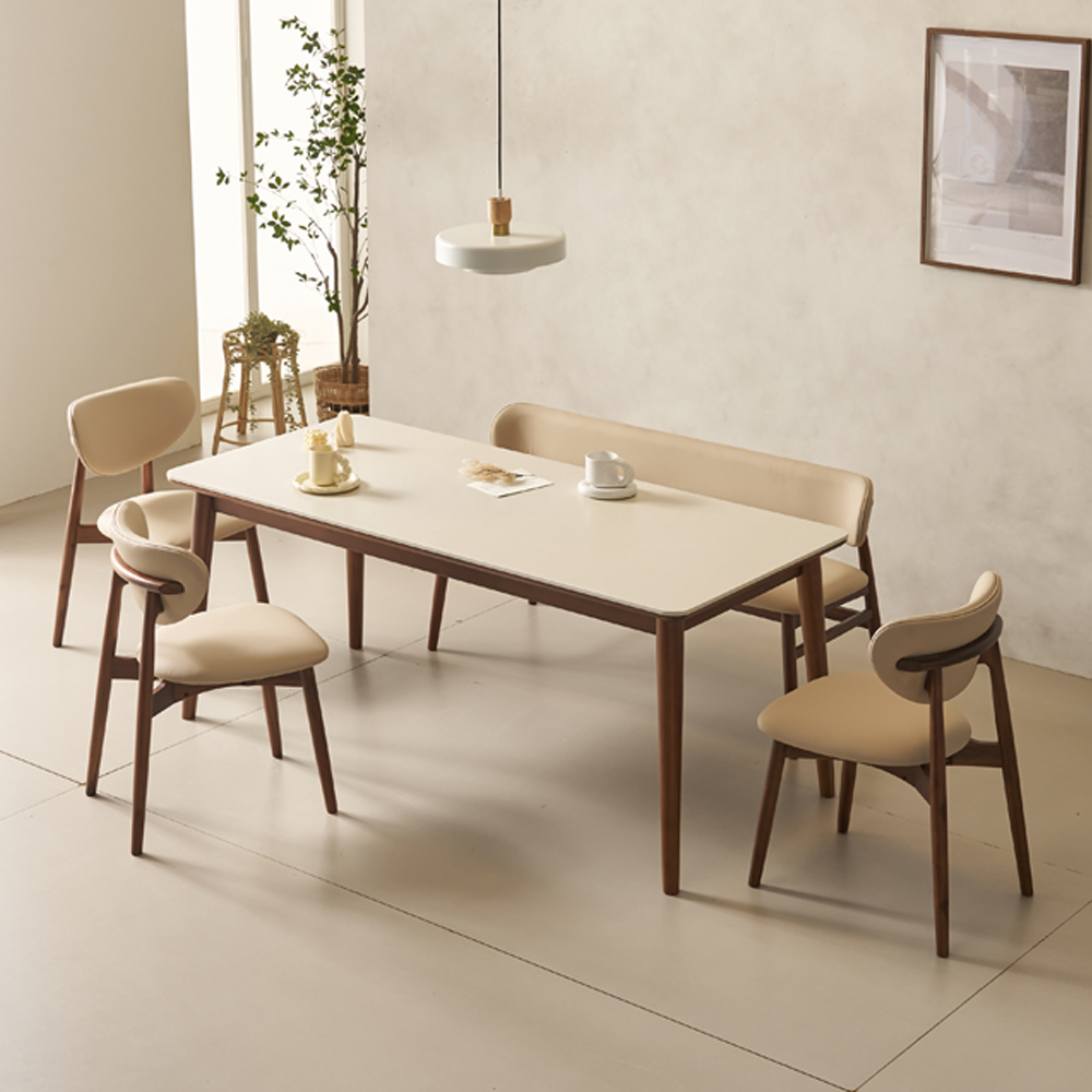 마드리 6인용 원목 세라믹식탁 세트 포세린 상판 테이블 식탁+의자6, 1800mm, 월넛