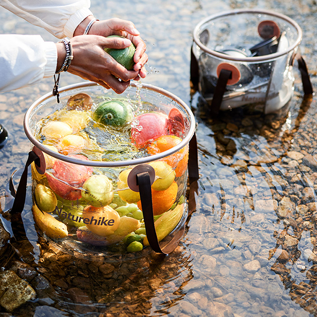 네이처하이크 캠핑 설거지통 10L 투명 캠프 바스켓 방수 식기 바구니