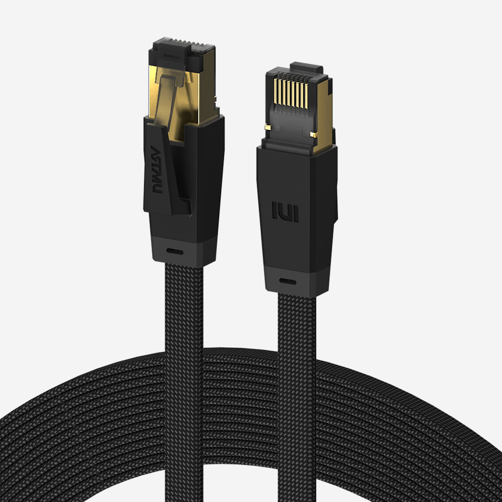 CAT8 기가랜선 이더넷 케이블 플랫 0.5m, 블랙