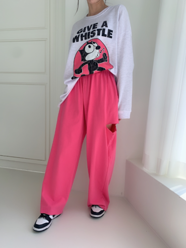 폼나나 Pomnana 슬림핏 데미지 트레이닝 긴바지 컷팅 데일리 편한 팬츠 - 상품 이미지