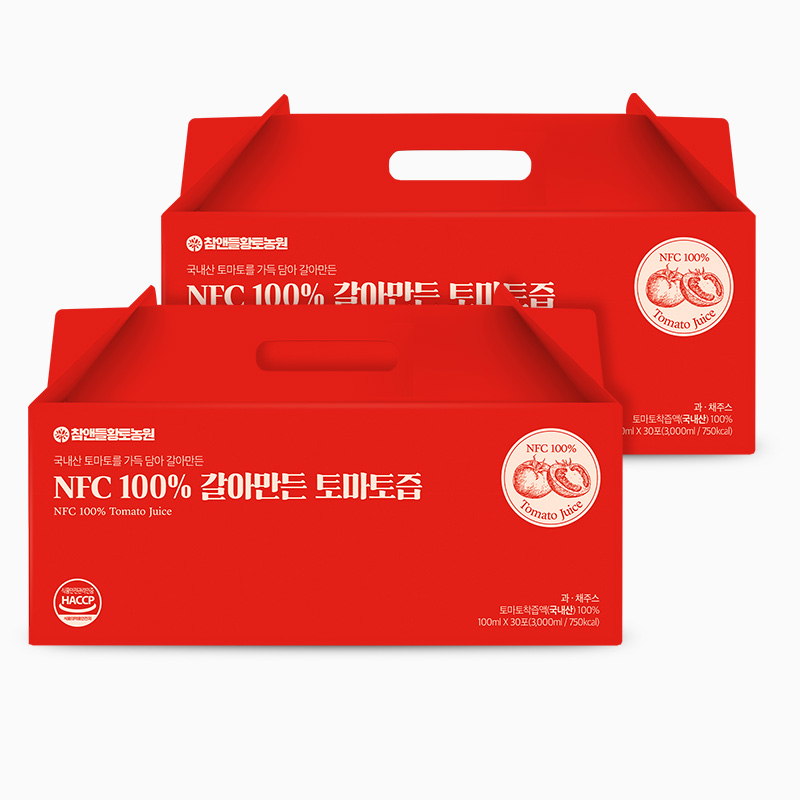 참앤들황토농원 착즙 100% 갈아만든 토마토즙 100ml 30포, 2개 - 메인 이미지