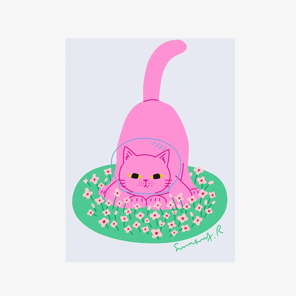 꽃밭 고양이 캔버스 포스터 인테리어 그림 일러스트 벽 디자인 - 상품 이미지