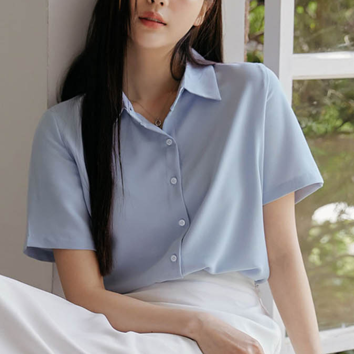 카라반팔블라우스 여성 출근남방 여름카라셔츠 - 상품 이미지