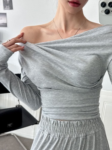 폼나나 슬림핏 오픈숄더 와이드 팬츠 상하의세트 드레이프 여름 기본 티셔츠 - 상품 이미지