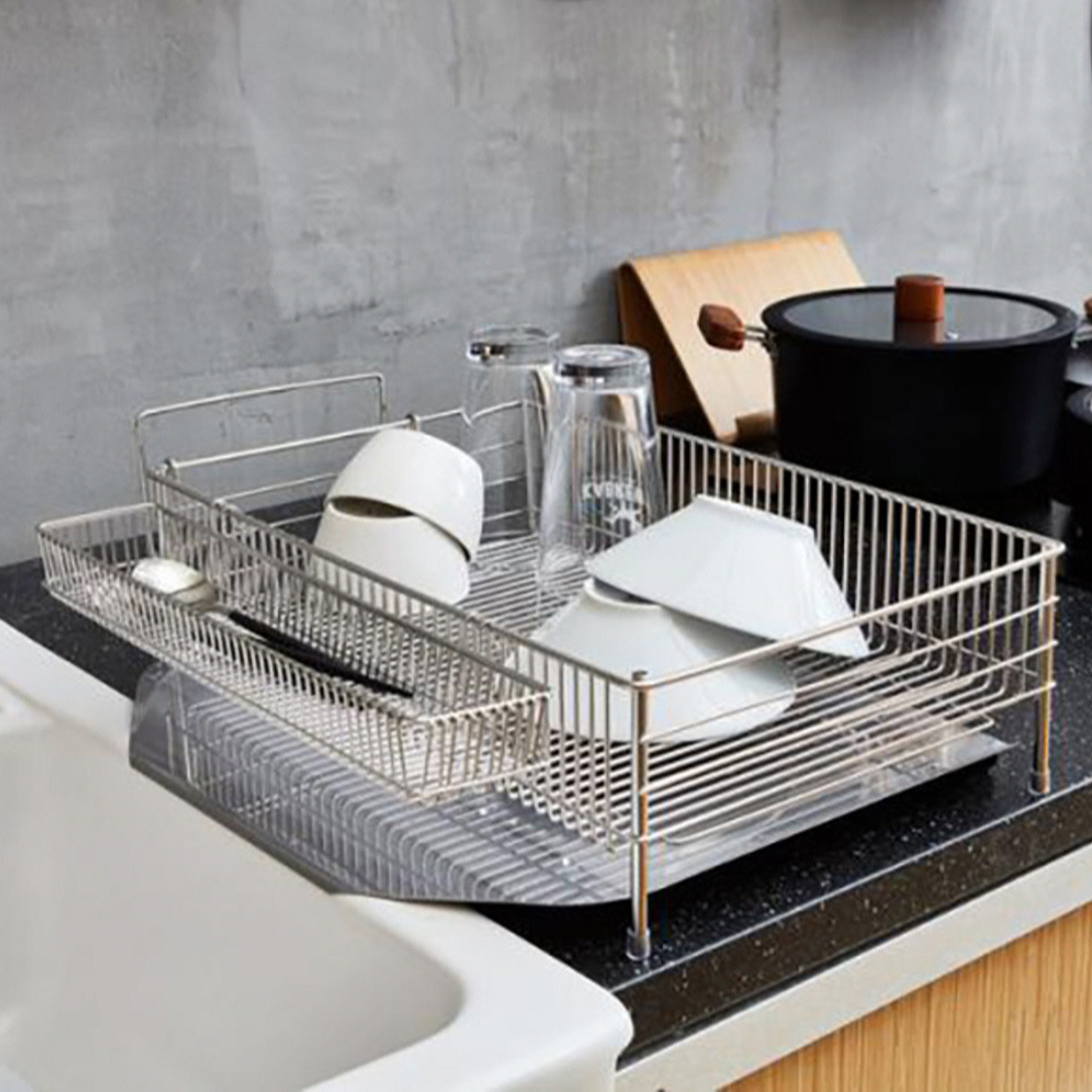 올스텐식기건조대 1단 풀세트 설겆이선반 설거지건조대 물빠짐트레이 싱크대그릇거치대