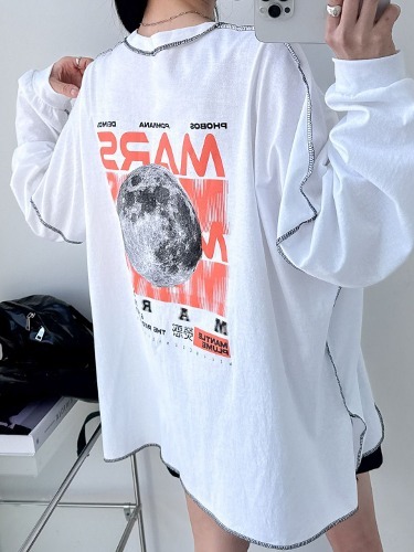 폼나나 Pomnana 루즈핏 프링팅 옆트임 반팔 마스 여름 기본 티셔츠 - 상품 이미지