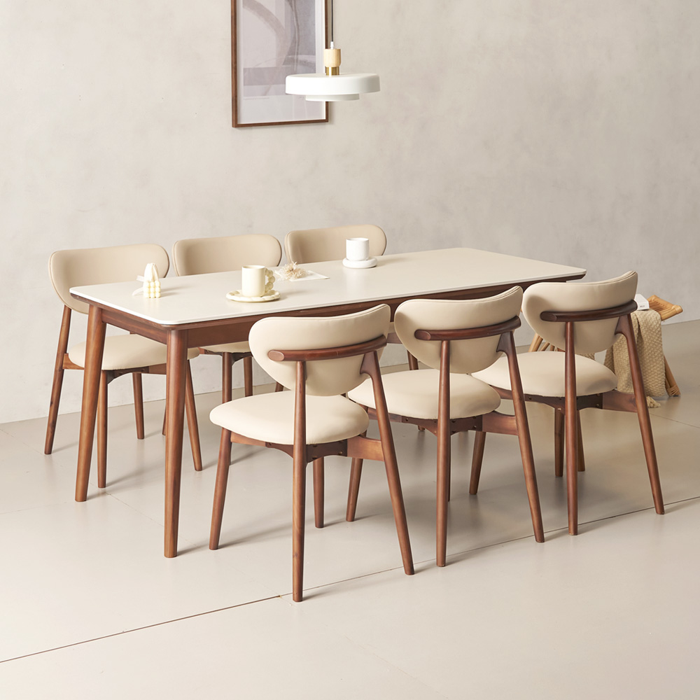 마드리 6인용 원목 세라믹식탁 세트 포세린 오트밀 상판 테이블 식탁+의자6, 1800mm, 월넛
