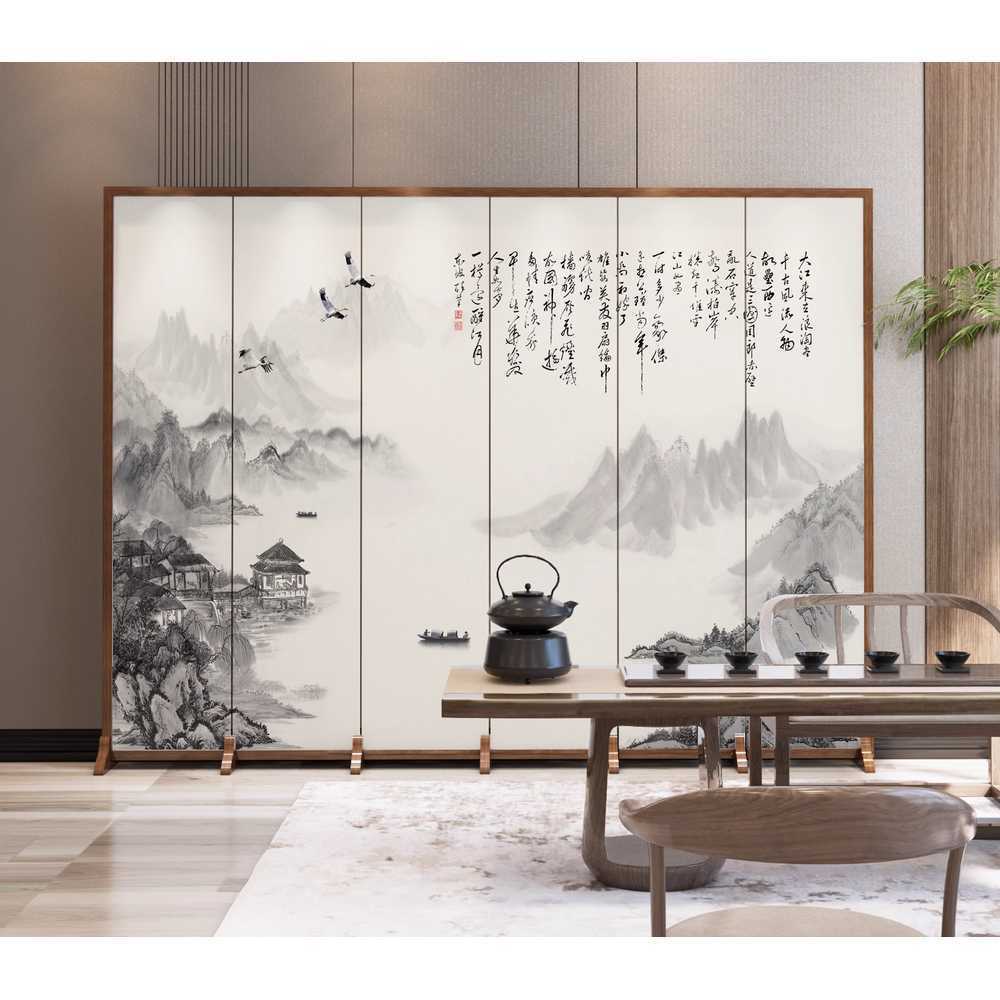 전통 민화 병풍 파티션 산수화 가림막 인테리어 차례 A형 6칸(180x240) - 상세 이미지 2
