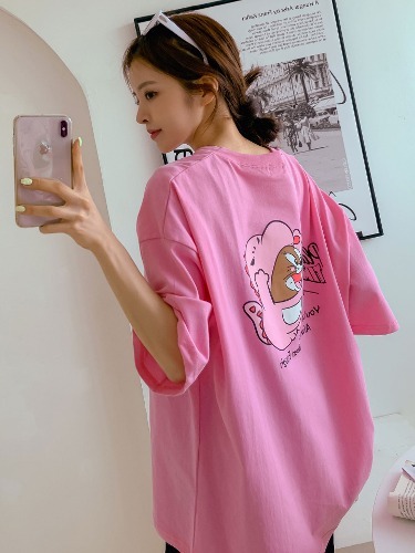 폼나나 Pomnana 루즈핏 프린팅 반팔 공룡 여름 기본 티셔츠 - 상품 이미지