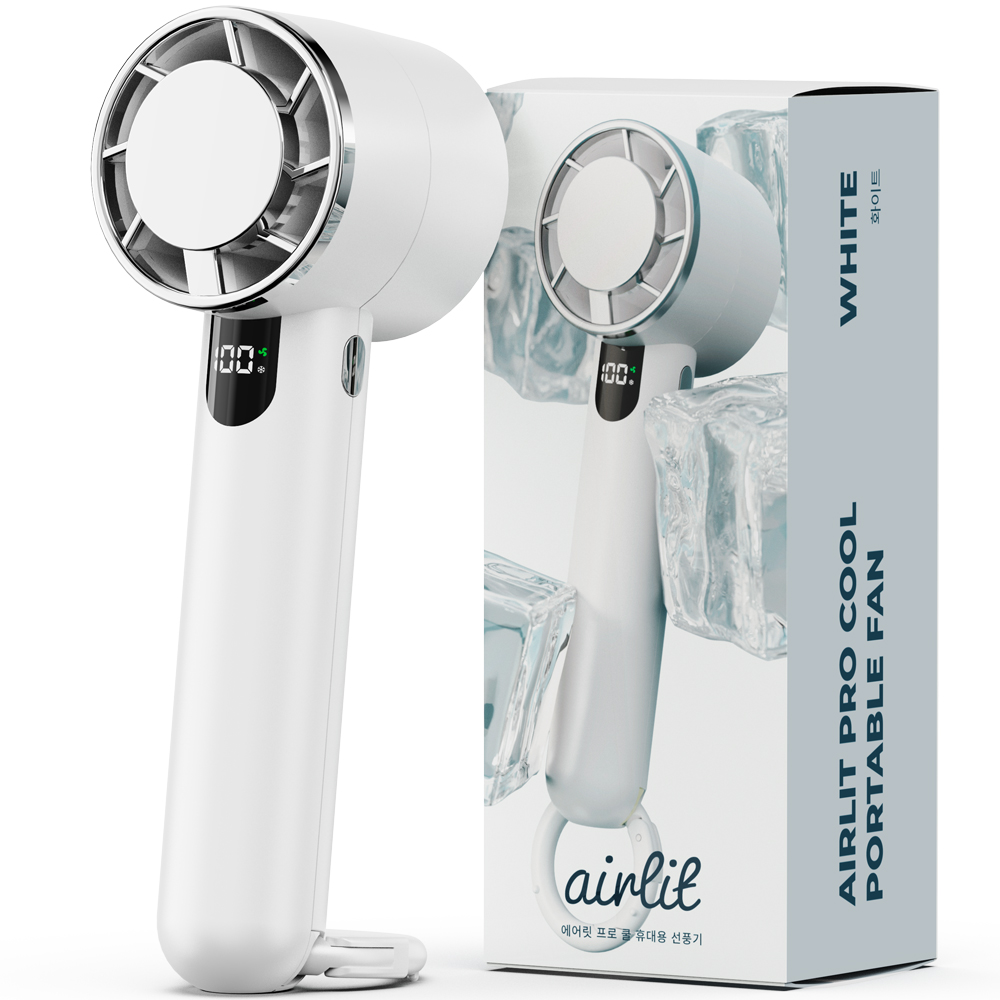 휴대용 무선 냉각 선풍기 미니 쿨링팬 손풍기 탁상용 고리형 에어릿 프로쿨 화이트