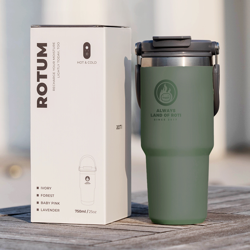 로티캠프 대용량 손잡이 빨대 스텐 텀블러 750ml, 그린