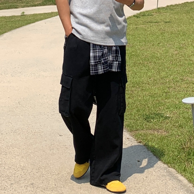 남자 페로 면 밴딩 스트링 와이드 카고 팬츠 - 상세 이미지 5