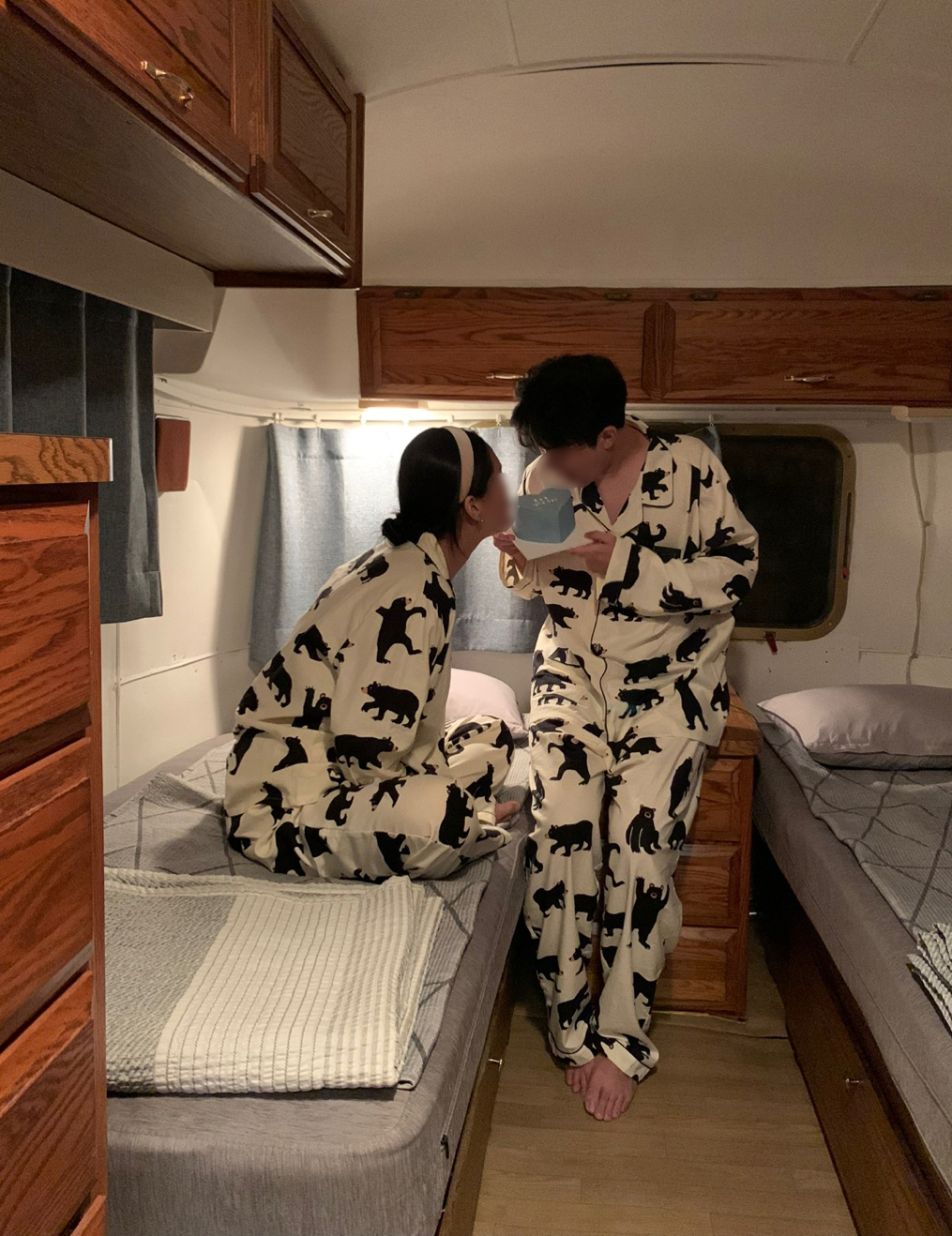 빅사이즈잠옷 커플 임산부잠옷 2XL 3XL 댄싱베어 남성 긴팔파자마 이미지 3