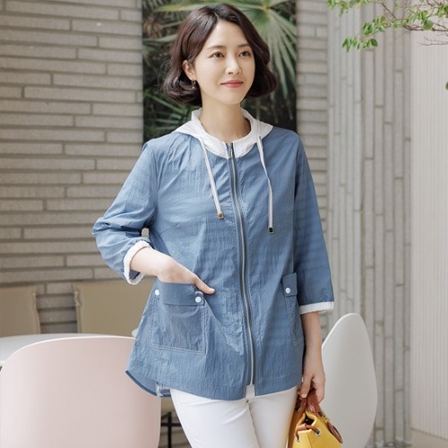 엄마옷 조이마담 J3206 아이스 배색 후드 점퍼 중년여성의류 - 상품 이미지