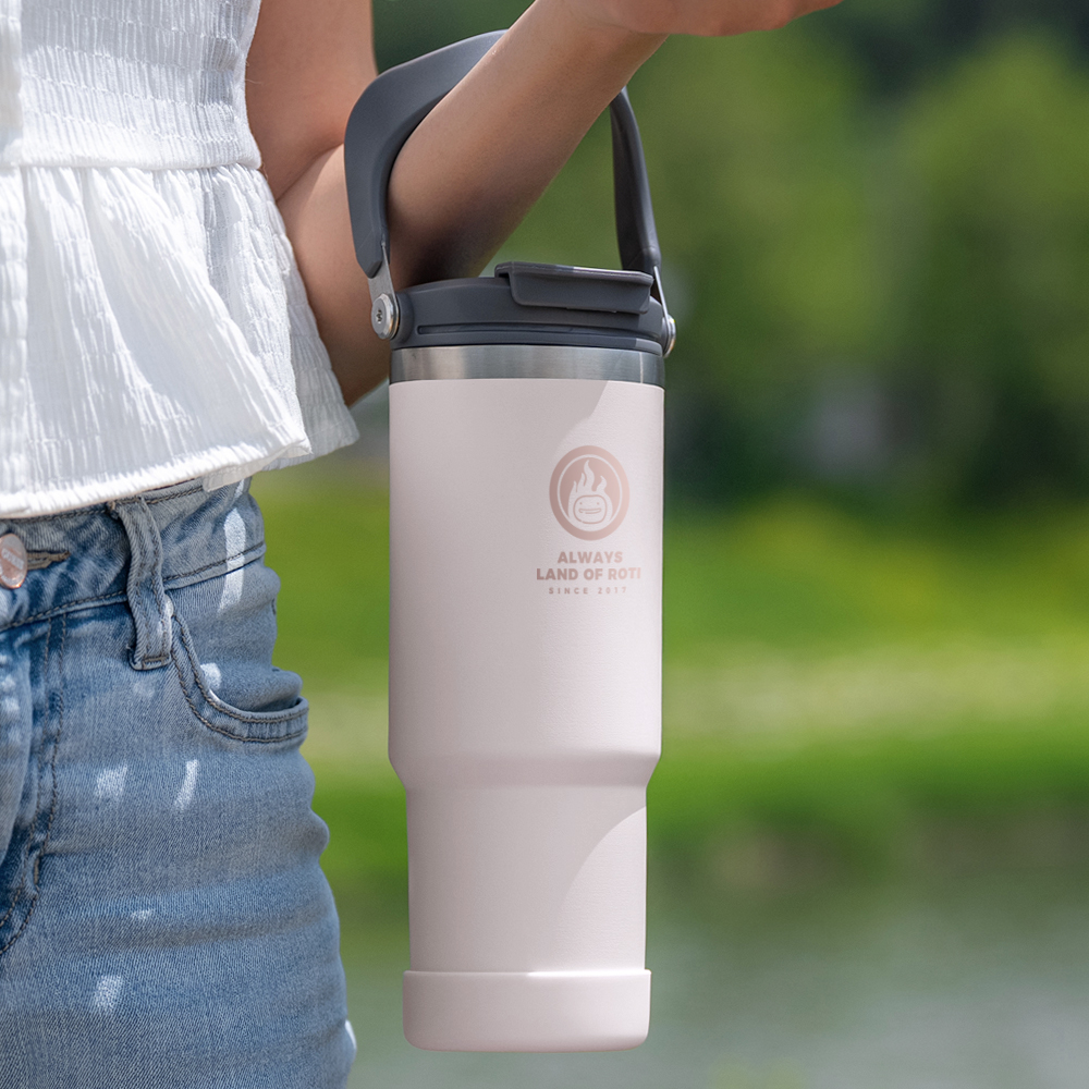 로티캠프 대용량 손잡이 빨대 스텐 텀블러 1.2L, 핑크